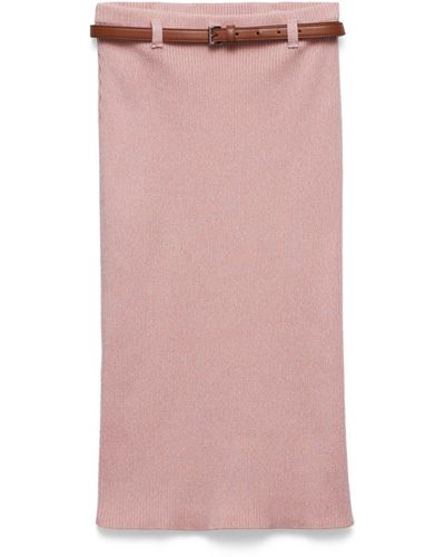 Prada Ribbed Belted Midi Skirt - Pink