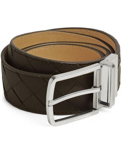 Bottega Veneta Leather Reversible Intrecciato Belt - Black