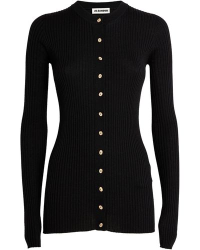 Jil Sander Wool-silk Blend Ribbed Cardigan - Black