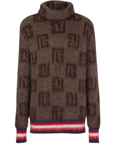 Balmain Monogram Rollneck Sweater - Brown