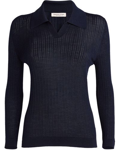 Johnstons of Elgin Merino Wool Ribbed Polo Sweater - Blue