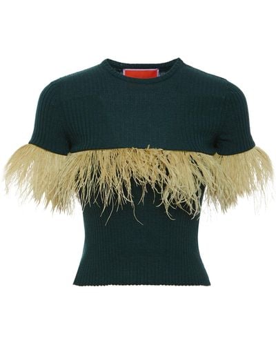 La DoubleJ Cashmere-silk Feather-trim T-shirt - Green
