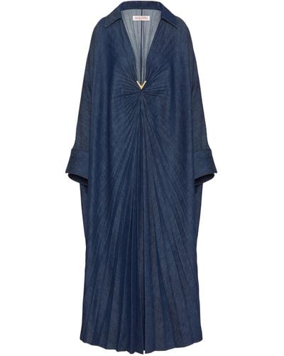 Valentino Garavani Denim Pleated Maxi Dress - Blue