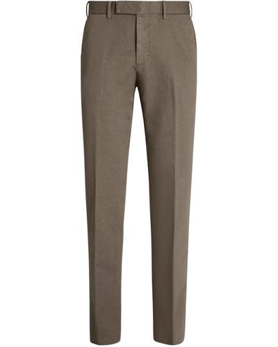 Zegna Cotton-linen Tailored Slim Pants - Grey