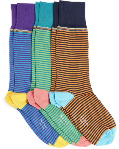 Paul Smith Cotton-blend Signature Striped Socks (pack Of 3) - Blue