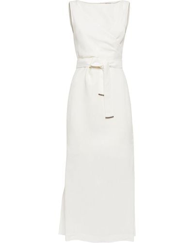 Brunello Cucinelli Linen-blend Monili Wrap Dress - White