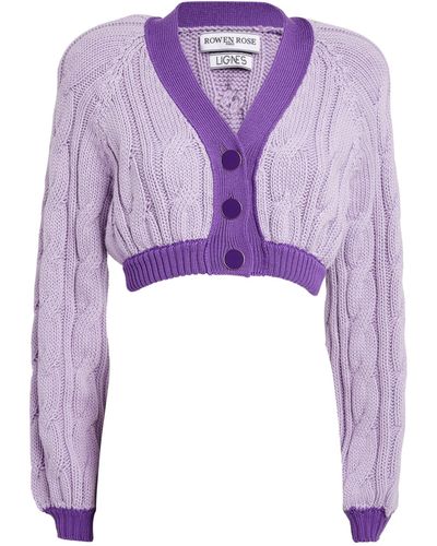 ROWEN ROSE Cable-knit Cropped Cardigan - Purple