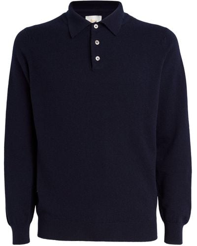 Harrods Cashmere Long-sleeve Polo Shirt - Blue
