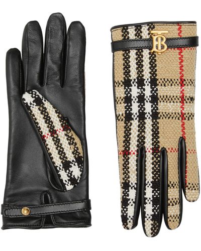 Burberry Vintage Check Leather Gloves - Black