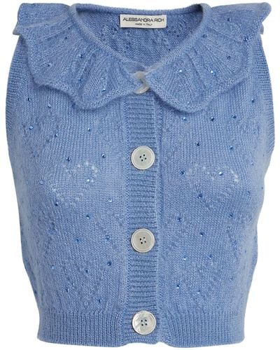 Alessandra Rich Embellished Knitted Crop Top - Blue