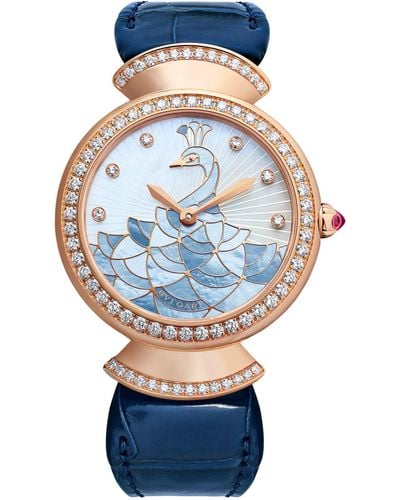 BVLGARI Rose Gold And Diamond Divas' Dream Watch 33mm - Blue