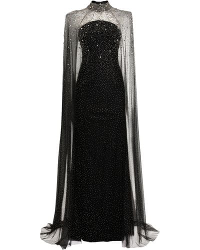 Jenny Packham Embellished Ingrid Cape Gown - Black