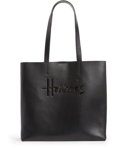 Harrods Medium Leather Kensington Tote Bag - Black