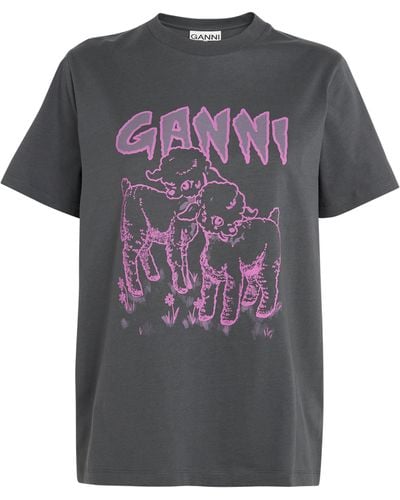 Ganni Lamb Print T-shirt - Grey