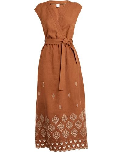 Eleventy Linen Broderie Anglaise Dress - Brown
