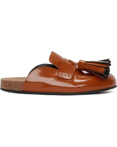 JW Anderson Patent Leather Tassel Loafer Mules - Brown