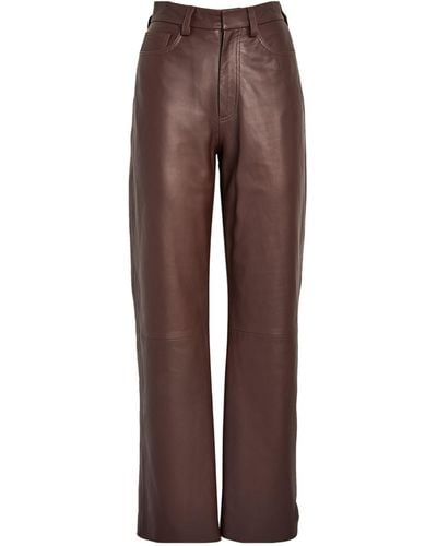 TOVE Leather Yeal Straight Trousers - Brown