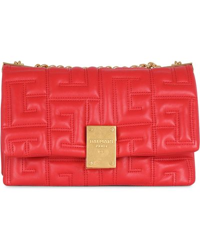 Balmain Small Quilted Leather 1945 Soft Shoulder Bag - Red