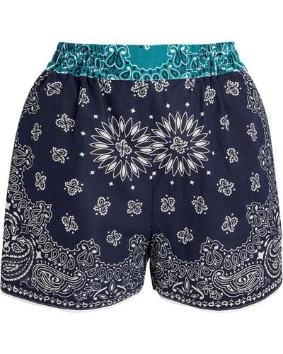 Call it By Your Name Hand-embroidered Patchwork Shorts - Blue