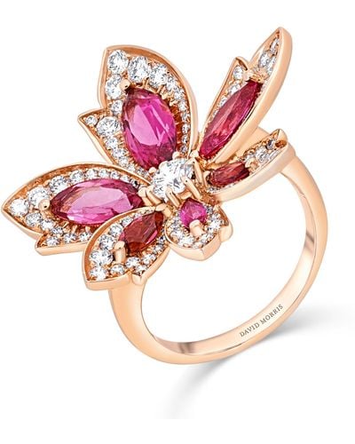 David Morris Rose Gold, Diamond And Rubellite Palm Ring - Pink