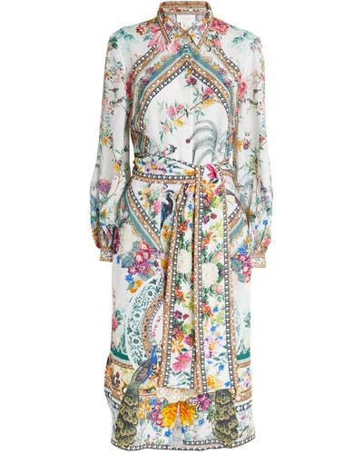 Camilla Linen Plumes And Parterres Shirt Dress - White