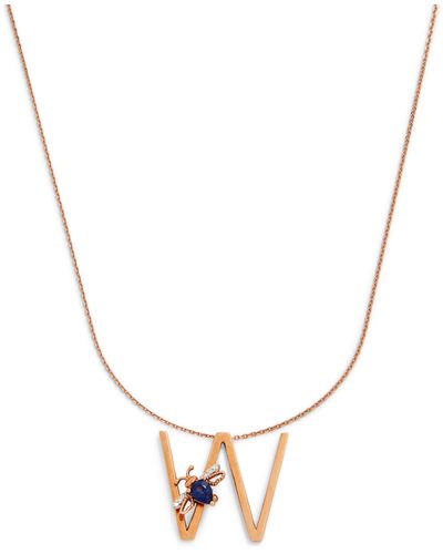 BeeGoddess Rose Gold, Diamond And Sapphire Letter Necklace - Metallic