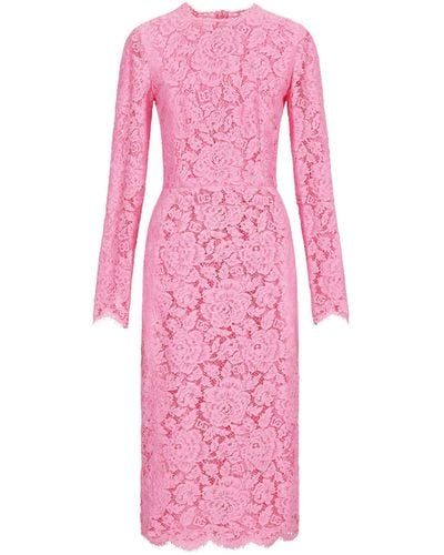 Dolce & Gabbana Lace Floral Midi Dress - Pink