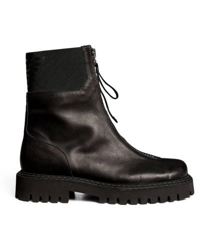 Emporio Armani Leather Zip-up Ankle Boots - Black