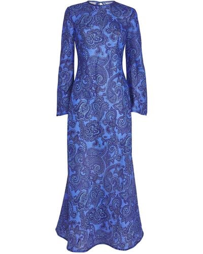 Zimmermann Linen Ottie Maxi Dress - Blue
