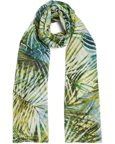 Eskandar Silk Leaf Print Scarf - Green