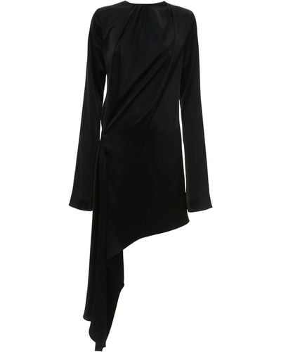 JW Anderson Satin Asymmetric Midi Dress - Black