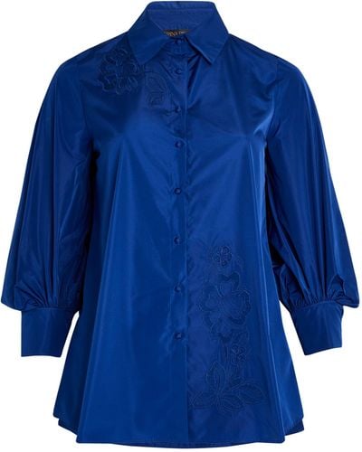 Marina Rinaldi Taffeta Embroidery-detail Tunic Shirt - Blue