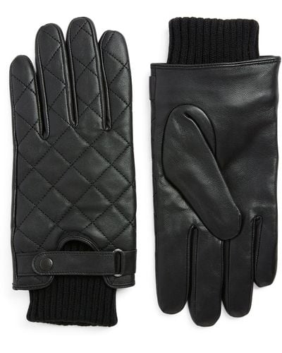 Barbour Quilted Leather Gloves - Black