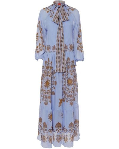 La DoubleJ Silk Chiffon Athena Maxi Dress - Blue