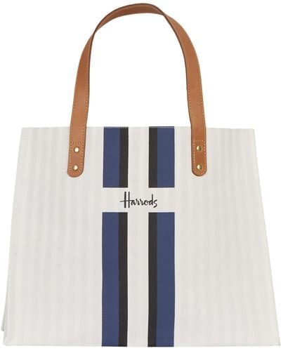 Harrods Logo Stripe Shopper Bag - Blue