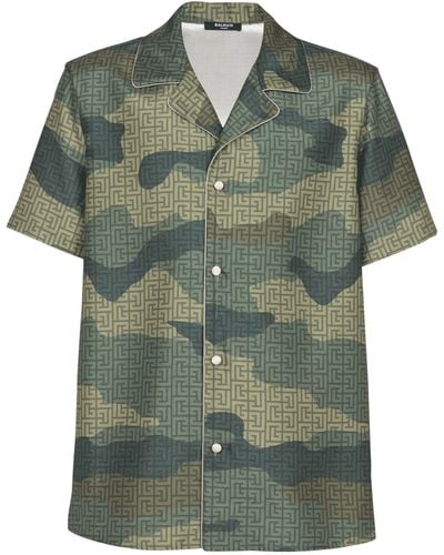 Balmain Camouflage Monogram Short-sleeve Shirt - Green