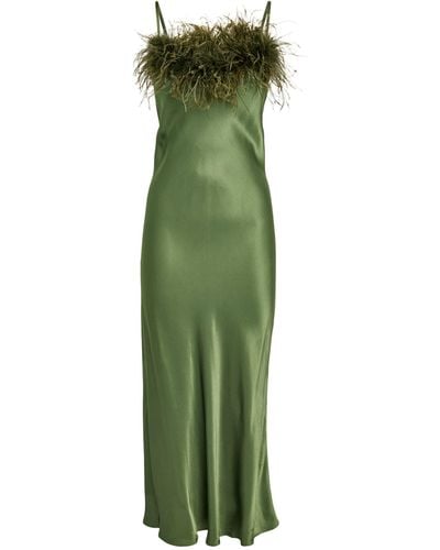Sleeper Feather-trim Boheme Maxi Dress - Green