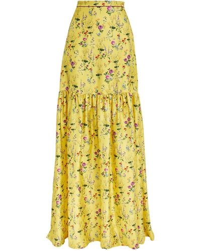 Max Mara Silk Floral Print Maxi Skirt - Yellow