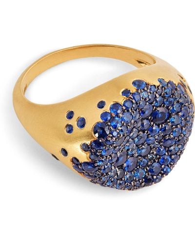Nada Ghazal Yellow Gold And Sapphire Malak Bonbon Ring - Blue