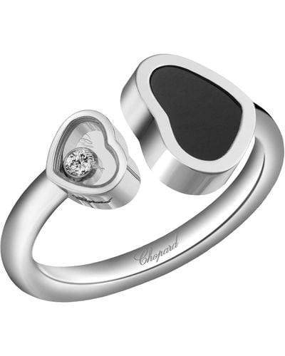 Chopard White Gold And Onyx Happy Hearts Ring - Metallic