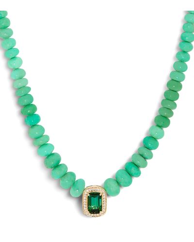 Jacquie Aiche Yellow Gold And Tourmaline Beaded Necklace - Green