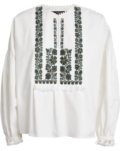 Weekend by Maxmara Cotton-linen Embroidered Blouse - White