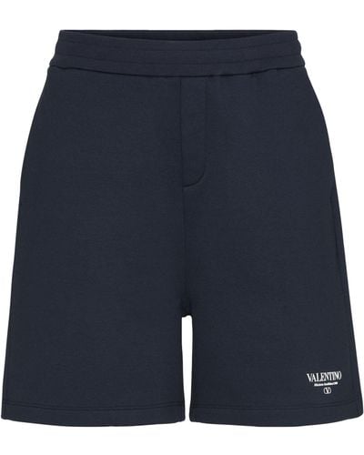 Valentino Cotton-blend Jersey Shorts - Blue