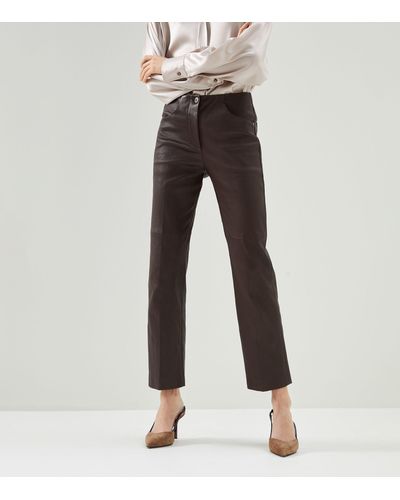 Brunello Cucinelli Leather Pants - Brown