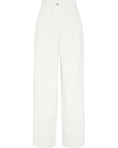 Brunello Cucinelli Pleated Wide-leg Jeans - White