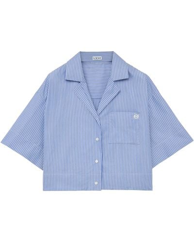Loewe Striped-pattern Cropped Cotton Shirt - Blue