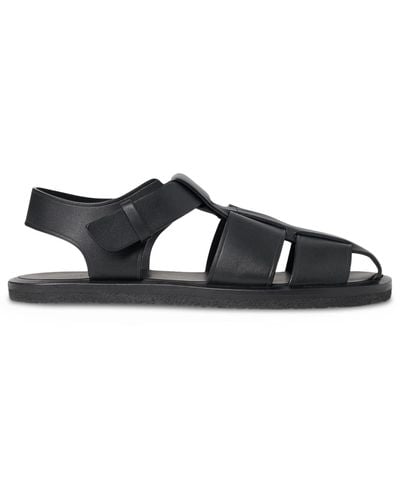 The Row Leather Fisherman Sandals - Black