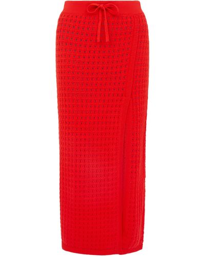 Cashmere In Love Crochet Mona Midi Skirt - Red
