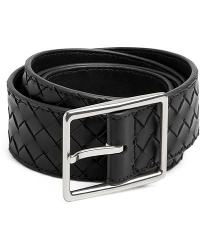 Bottega Veneta Calf Leather Intrecciato Piccolo Belt - Black