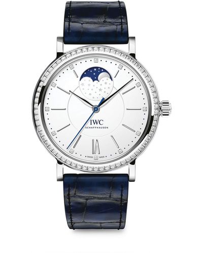 IWC Schaffhausen Stainless Steel And Diamond Portofino Moon Phase Watch 37mm - Blue